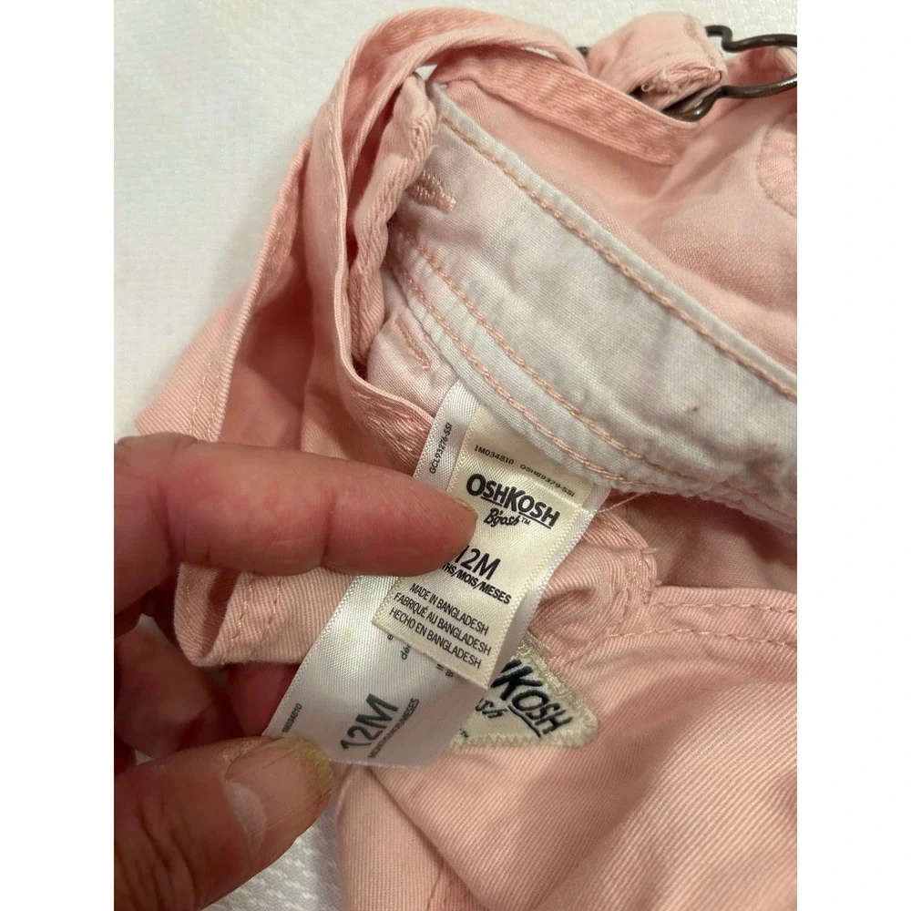 OshKosh B'gosh Overalls 12M Pink Heart Pocket Cotton Bib Kids